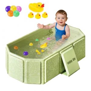 Baignoire Pliable Bébé, Baignoire Bebe Pliable pour enfants 0-4 ans, Baignoire Bébé Pliable avec jouets, Baignoire de Voyage Portable avec Drain et Pieds de Support, 70 x 75 x 25 cm, Verte (Yekang Information Technology, neuf)