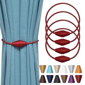Pretty Jolly Lot de 4 embrasses de rideaux magn&eacute;tiques am&eacute;lior&eacute;es faites &agrave; la main en corde tiss&eacute;e - Embrasses d&eacute;coratives pratiques en forme de c&ocirc;ne pour rideaux et tentures de fen&ecirc;tre pour la maison (PrettyJolly, neuf)