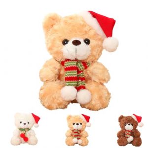 yayafunfun 23 cm Ours en Peluche Nounours No&euml;l, Petit Jaune Peluche Bear Douce et Mignonne, Chapeau de No&euml;l et &eacute;charpe, Animal Jouets en Peluchecadeau pour Anniversaire et No&euml;l Enfants (yayafunfun, neuf)