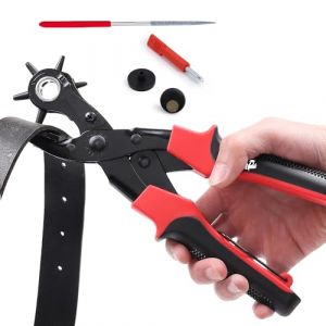 Pince Perforatrice Cuir - Pince Revolver - 6 Tailles (2 à 4,5 mm), Acier au Manganèse, Réglable - Ceinture, Sac, Bracelet Montre (TakitFrance, neuf)