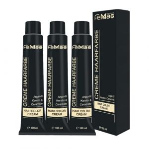 FemMas teinture pour cheveux Blond cendr&eacute; moyen 7.1 3x I Cr&egrave;me colorante &agrave; l'huile d'argan, k&eacute;ratine et c&eacute;ramides I Coloration permanente ou teinture I R&eacute;sultats &eacute;clatants I 100 ml (Femmas, neuf)