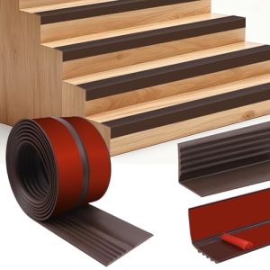Nez de marche profilé adhésif nez de marche antidérapant escalier en vinyle protection des bords d'escalier (6m, 50×25mm, Marron) (Yongyam-EU, neuf)