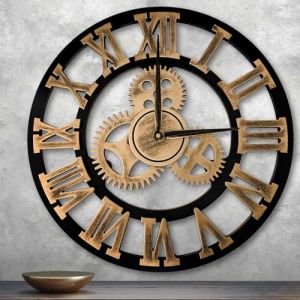 ALEENFOON Grande horloge murale sans bruit de tic-tac - 58 cm - Horloge silencieuse 3D - Vintage - Grande taille - Chiffres romains - Horloge suspendue pour salon, cuisine, chambre &agrave; coucher - Dor&eacute; (Aleenfoon-EU, neuf)