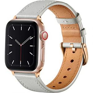 CeMiKa Bracelet en Cuir Compatible avec Apple Watch Bracelet 38mm 40mm 41mm 42mm 44mm 45mm 49mm, Cuir Véritable Bande pour iWatch Séries 9 8 7 6 5 4 3 2 1 SE, 38mm/40mm/41mm, Gris/Or Rose (CeMiKa Store, neuf)