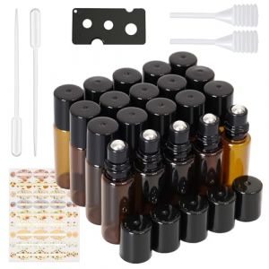 Flacon Roll on Vide16pcs Roll on Huile Essentielle Vide Bouteil Ambre 5ml Verre Flacon Roller Rechargeable Avec Bille en Acier Inoxydable pour Parfums, Aromathérapie, Massage, Voyage (YOUFeng, neuf)