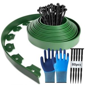 Bordure Jardin Exterieur Flexible, 20m Bordure de Jardin Flexible Con 80 Piquets et 1paire Gants, Bordure Jardin Plastique, Bordurette de Jardin Flexible, 5cm Haut Bordure Jardin pour Jardins - Vert (YUSHENGTAI, neuf)