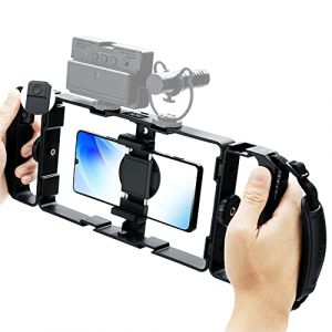 [Utilisations Multiples] JJC Support vidéo Universel pour Smartphone + kit de télécommande Bluetooth pour iPhone 15 14 13 12 11 Pro Max Huawei Samsung Mobile Phone Video Cage pour Filmer des Films (FOTOER Hub, neuf)