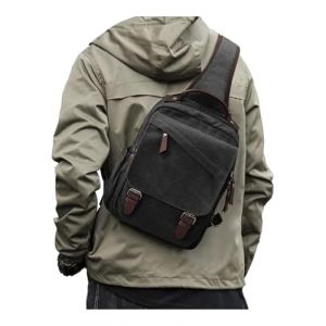 VENATIN Sac Homme Bandouliere Toile Sac de Poitrine Homme petit sac a dos homme pour Voyage Sports de Plein Air,travail,L'&eacute;cole,Noir (WXPJ, neuf)