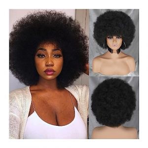 Perruques pour femmes Perruques afro for femmes noires perruques afro crépues courtes bouclées rebondissantes énormes perruques bouffantes moelleuses synthétiques de qualité supérieure for le cosplay (mengliouzhou, neuf)