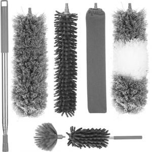 7 Pièces Plumeau Telescopique, Tete De Loup Telescopique Longueur Maximale 27-256 cm, Plumeau Lavable Microfibre, Plumeau Poussiere Telescopique pour Ventilateur de Plafond, Toile D'AraignéE(Gris) (DISTASO S.R.L., neuf)