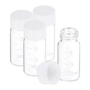PATIKIL 4Pcs 5ml Petits Flacons en Verre Transparent avec Bouchon à Vis Blanc, Flacons d'Échantillons Gradués en Verre Borosilicaté pour le Stockage de Solides, Liquides et Poudres (PATIKIL UK, neuf)