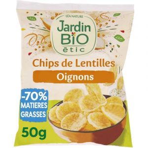 Jardin Bio Étic - Chips de Lentilles aux Petits Oignons Frits Bio - Sans Gluten - Snack Sain et Croustillant de 50g - Lot De 4 - Vendu Par Lot (J&S France, neuf)