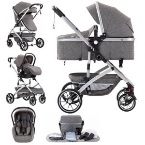Lnhcrbs Poussette 3 en 1,Poussette Tout Terrain Pliable en Un Seul Clic, Stroller Bébé Haute (38.5cm), Pushchair Nouveau Né est Verrouillable Sur Les Roues Avant (Lnhcrbs, neuf)