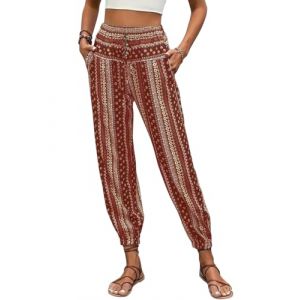 Minetom Pantalon Sarouel Femme Boho Sport Taille Haute Bouffant Pants pour Pilate Hippie Yoga Fitness Danse Pyjama Ete Plage B Rouge S (B.W.S KIT, neuf)
