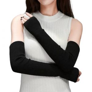 mizikuu Gants Longs sans Doigts, mitaines d'hiver Tricoté Chaude Gants de Coude extensible Demi-Doigts avec Trou Pouce Manches Thermique Hiver Manches Longues pour Homme Femme (yuanbotutech, neuf)