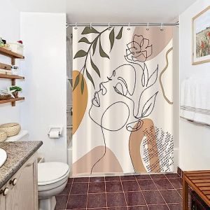 Uiiooazy Rideau Douche Anti Moisissure, Rideau de Douche Orange 150x180cm Visage Abstrait Femme Rideaux de Baignoire Tissu Lavable Imperméable Polyester Rideaux Salle de Bain avec 10 Crochets (dongguibinjingpinxiaodianpu, neuf)