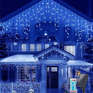 SUAVER Guirlande Solaire Extérieur, Cascade Rideau Lumineux 10M 300 LED Lumineuse Solaire Étanche 8 Modes Guirlande Lumineuse Solaire,Lumières de Noël Décoratives Pour Jardin,Patio,Fêtes (Bleu) (SUAVER Direct, neuf)