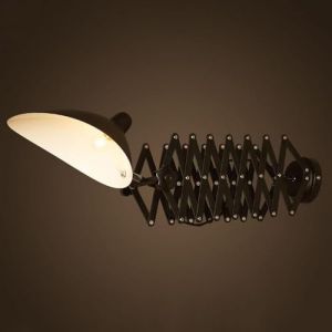Applique Murale Ciseaux Vintage Noir Métal Lampe Murale Réglable Bras Télescopique E27 Luminaire Murale Rétro Industriel Intérieur Bras en Accordéon Applique de Lecture de Chevet, pour Chambres Salon (EOEO, neuf)