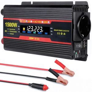 1500W Onduleur 12V 220V Transformateur Allume Cigare Convertisseur Pur Sinus, 1 Prise Secteur Et 2 Ports USB pour Voitures, VéHicules, Caravanes, Camions (Wang leng w, neuf)