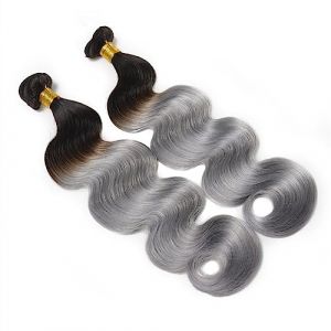 Human Hair Bundles Argent Body Wave Bundles 100% Cheveux Humains 1/3 PCS Ombre Gris Deux Tons Extensions de Cheveux Remy Bundles de Cheveux Humains Tissage Cheveux Humain(Color:1PC 16inches) (furuiouzhouya, neuf)