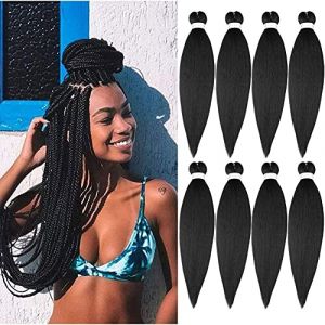 Lot de 8 paquets de cheveux tressés pré-étirés au crochet - Texture Yaki douce - Fixation à l'eau chaude - Noir naturel (50,8 cm, #1B) (Fast Media Ships From USA, neuf)