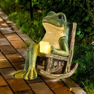 SKIKHN Statue de Grenouille Decoration Jardin, Statue de Grenouille, Grenouille Résine avec LED Lampes Solaires, Animaux Decoration Jardin Exterieur, Décorations De Jardins Solaire (ENSHISHISHUBAODIANZISHANGWUYOUXIANGONGSI, neuf)