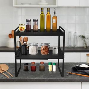 HUOLE Cuisine Métal Demi Etagere Étagère rétractable en Coin pour Placard économise l’espace pour Armoires de Comptoirs, Garde-manger, Aliments et Ustensiles, 36-60 * 21 * 36.5cm (noir) (Hechheu, neuf)