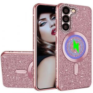 Ysnzaq Diamant Glitter Coque pour Samsung Galaxy S22 Plus 6.1" Compatible avec Magsafe, Silicone Paillette Bling Glitter de Luxe Magn&eacute;tique Fille Housse pour Samsung S22+ / S22 Plus.KL Rose Gold (yanzhiwangluokeji, neuf)