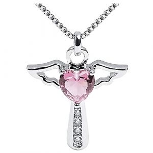 Dishowme Pierre de naissance croix collier cristal ange aile pendentif collier chaîne coeur bijoux à breloques pour femmes filles maman cadeaux (Rose) (Dishowme, neuf)