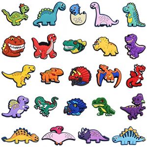 Ainiv 24PCS Charmes de Chaussure, Mignons Anime Dinosaure Charms Accessoires Croc Bracelet Décorations de Fête Cadeaux D'anniversaire, Pâques, Cotillons Enfants (HUAYOTO, neuf)