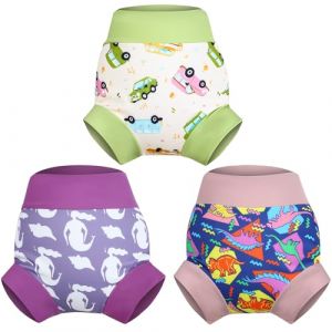 MOEMOE BABY Couches de Bain Réutilisables, Couche de Natation pour Bébés,Imperméable Couche Piscine pour Garçon et Fille,3 Paquets,Sirènes+Voitures+Dinosaures,4-5 Ans (MoeMoeEU, neuf)