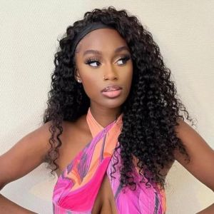 LOVFIR Perruque avec Bandeau Perruque Bandeau Cheveux Humain Perruque Cheveux Humain Bouclés Kinky Curly Headband Human Hair Perruque Femme Naturelle Brésilien Couleur Noire Naturelle 24 Pouces (PF hair products, neuf)