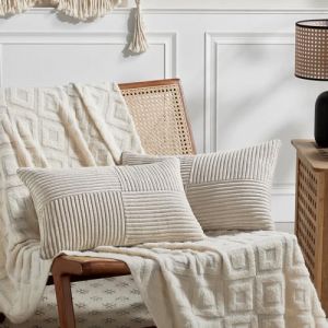 FDTERN Lot de 2 Boho Housse de Coussin 40x60 Taupe,&agrave; Motif Crois&eacute; Decoration Housses de Coussin en Velours C&ocirc;tel&eacute;,Douillet Taie d'oreiller Housse Coussin Moderne pour Canap&eacute; Chambre Chaise Lit (Fdtern-eu, neuf)