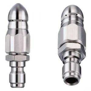 Ensemble de buses de jet d'&eacute;gout en acier inoxydable avec 1 jet avant et 6 jets arri&egrave;re, outil de nettoyage de tuyaux haute pression 5000 psi, connexion rapide pour nettoyeur haute pression, 0&deg; avant (xiaosengstore, neuf)