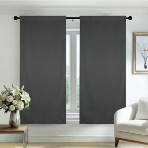 Deconovo Rideaux occultants, Opaques, avec Bandes fronc&eacute;es, Rideaux Thermiques 3 en 1, Chambre &agrave; Coucher, 70x150 CM (Largeur x Hauteur), Gris Fonc&eacute;, 2 Pi&egrave;ces (Deconovo-Home, neuf)