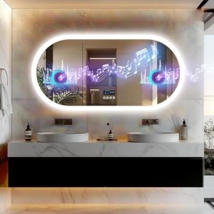LUVODI Miroir Salle de Bain Ovale: 120x60cm Miroirs LED Mural avec &Eacute;clairage Lumineux Antibu&eacute;e Bluetooth Miroirs Toilette 4 Tactile avec Horloge et Prise (Luvodi, neuf)