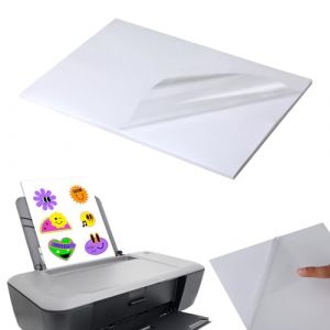 Ensemble de 25 feuilles autocollantes imprimante A4 blanches, film adhésif transparent pour imprimantes laser & jet d'encre, idéal pour imprimer des affiches, des photos et bien plus encore (Zerische Technology Kft., neuf)