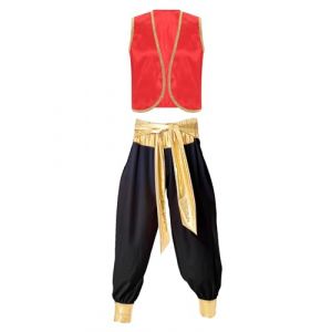 dPois Homme Déguisement Arabe Gilet Pantalon Costume Arabe Roi Prince Carnaval Partie Fête Jeux de Rôle E Bordeaux&Noir M (dPois eu, neuf)