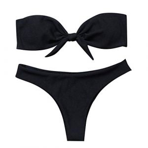 KBOPLEMQ Bikini bandeau pour femme - Deux pièces - Sexy - String - Bikini - Push Up String - Sexy - Bas de bikini - Tanga - Maillot de bain, Noir , S (VISNA, neuf)