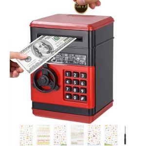 Birshe Tirelire électronique pour Enfants,Coffre Fort Enfant avec Mot de Passe Enfant Money Box Économiser de l'argent Jouet Mini ATM Tirelires avec Autocollants Mignons Cadeau pour Enfants Rouge-noir (MARKET MAESTRI, neuf)