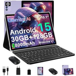 ZIOVO Android 15 Tablette 10 Pouces,30Go RAM+128Go ROM (TF 2To) Tablet,5G WiFi Tablettes,Octa-Core/Gemini AI/Widevine L1/8000 mAh/BT 5.0/GPS/Face ID/2 en 1 Tablette avec Clavier et Souris - Violet (G SERVICE 2025 EOOD, neuf)