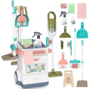 deAO Chariot &agrave; Balai Chariot de Nettoyage pour Enfants ,Balayette et Balayeur &agrave; Main, Aspirateur pour Enfants, Chiffons, Bombes A&eacute;rosols et Autres, Kit de Nettoyage Jouet, Cadeau 3 Ans+ (FOSDA, neuf)