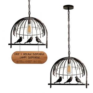 LEDSone Suspension industrielle suspendue en forme de cage &agrave; oiseaux E27 Base Vintage Lampe suspendue r&eacute;glable pour &eacute;clairage de cuisine (LEDSONE, neuf)