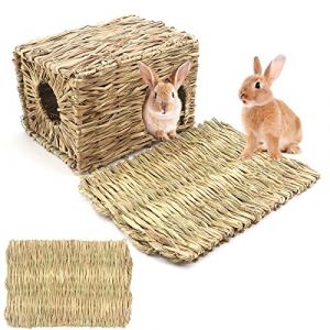 Maison en herbe pour lapin, cabane de lit pliable en herbe naturelle fabriquée à la main, refuge en herbe naturelle comestible, cabane de jouet pour lapin, cochons d'Inde, chinchilla, petits animaux (ZhuoYi-EU, neuf)