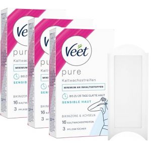 Lot de 3 bandelettes de cire à froid pour une épilation facile même sur les cheveux très courts Veet - 3 x 16 pièces (Nikilko2017, neuf)