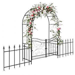 LEADZM Arche de Jardin en Métal pour Plantes Grimpantes et Rosiers, 348x58x220 cm, Arche en Fer avec Portail et clôture, Utilisable pour Mariages, Fêtes et Décorations Extérieures - Noir (VICTOPV, neuf)