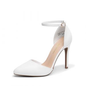 DREAM PAIRS Escarpins Femme à Bout Pointu, Talons Aiguilles 10 cm avec Bride Cheville, Chaussures Élégantes pour Mariage, Soirée ou Sortie Habillée,Size 40,Blanc/PU,Oppointed_Lacey (dreampairsEU, neuf)