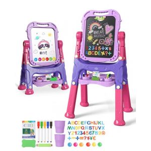 Lehoo Castle Tableau Enfant, 4 en 1 Tableau Enfant Double Face Effaçable et Noir à Craie, Chevalet Rotation 360°, Jouet Educatif Cadeaux pour Garçon Fille 3+ Ans(Violet) (Oroliving EU, neuf)