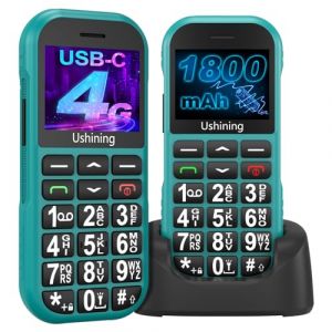 4G T&eacute;l&eacute;phone Portable Senior D&eacute;bloqu&eacute; avec Grandes Touches, Volume &Eacute;lev&eacute; Batterie 1800 mAh Bouton SOS Station de Charge R&eacute;veil USB C Radio FM, T&eacute;l&eacute;phone Portable pour Personnes &acirc;g&eacute;es 4G, Vert (Wemat, neuf)