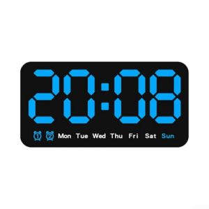 DAZZLEEX Horloge murale num&eacute;rique avec grand &eacute;cran LED, date, jour de la semaine et heure, format 12/24 heures, luminosit&eacute; r&eacute;glable &agrave; 3 niveaux, alarme &agrave; piles pour chambre &agrave; coucher, salon (bleu) (housetag, neuf)